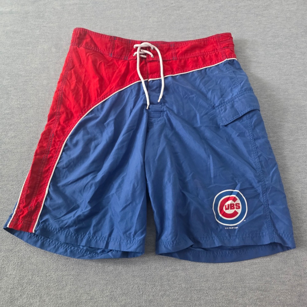 G-III Chicago Cubs MLB Mens Large Blue Red Colorblock Swim Trunks Board Shorts